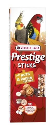 versele laga Prestige Sticks Big Parakeets with Nuts & Raisin topping 140g – kolby z posypką z orzechów i rodzynek dla średnich papug